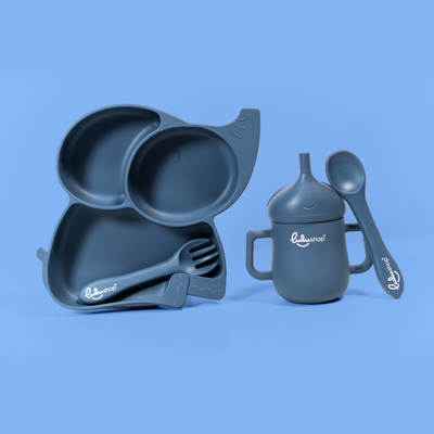 Set Lulushop Diversificare si Hranire 4 piese - Elefant - Marble Blue