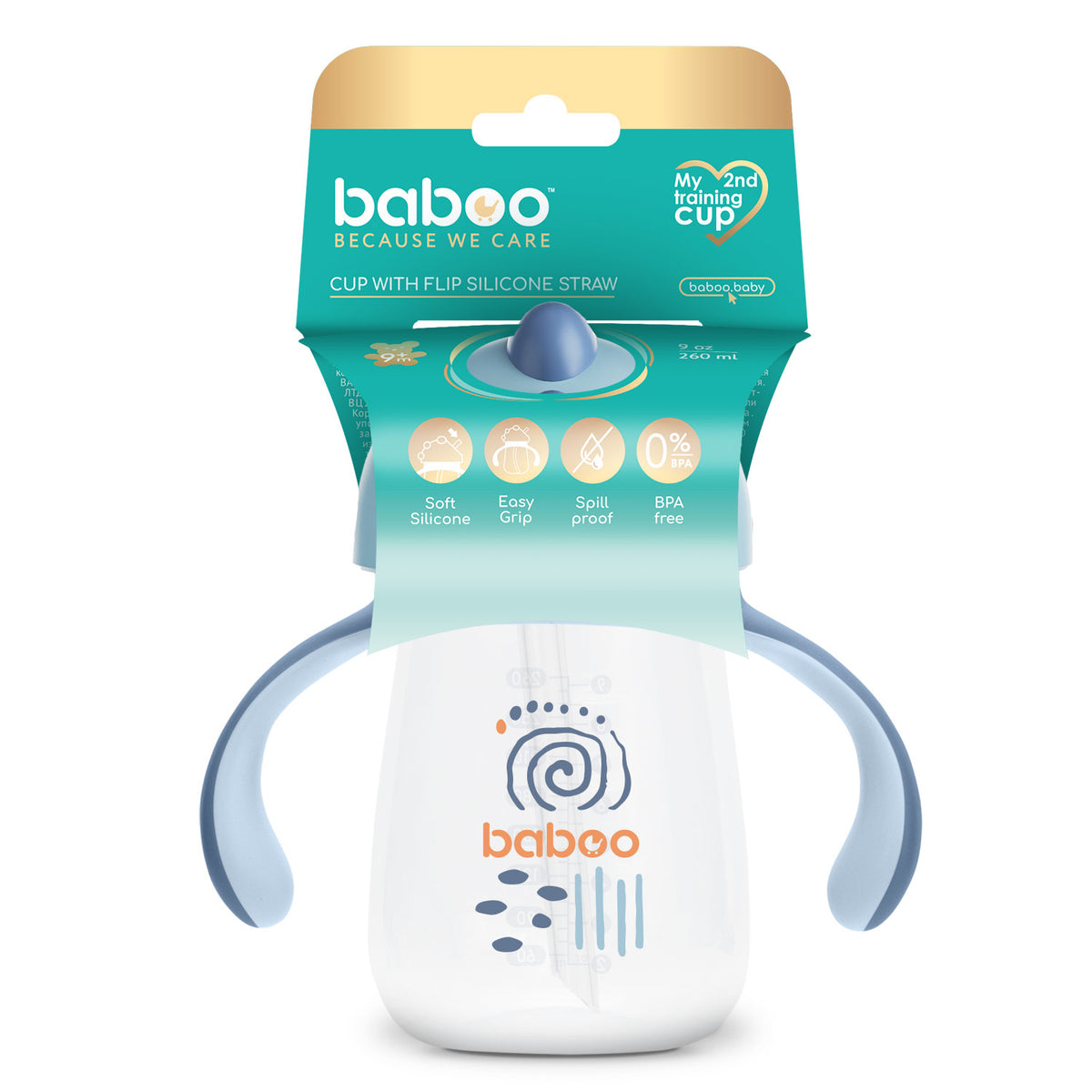 Baboo® cană cu pai din silicon 260 ml Blue Haze 9+ luni