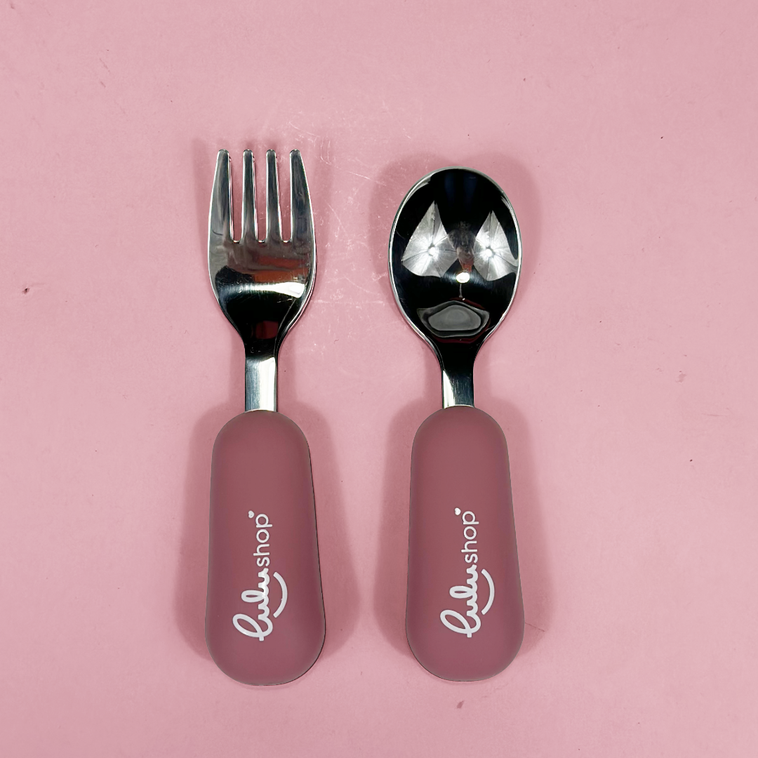Set 2 posate Forchetta e Cucchiaino per Imparare Pink Daisy