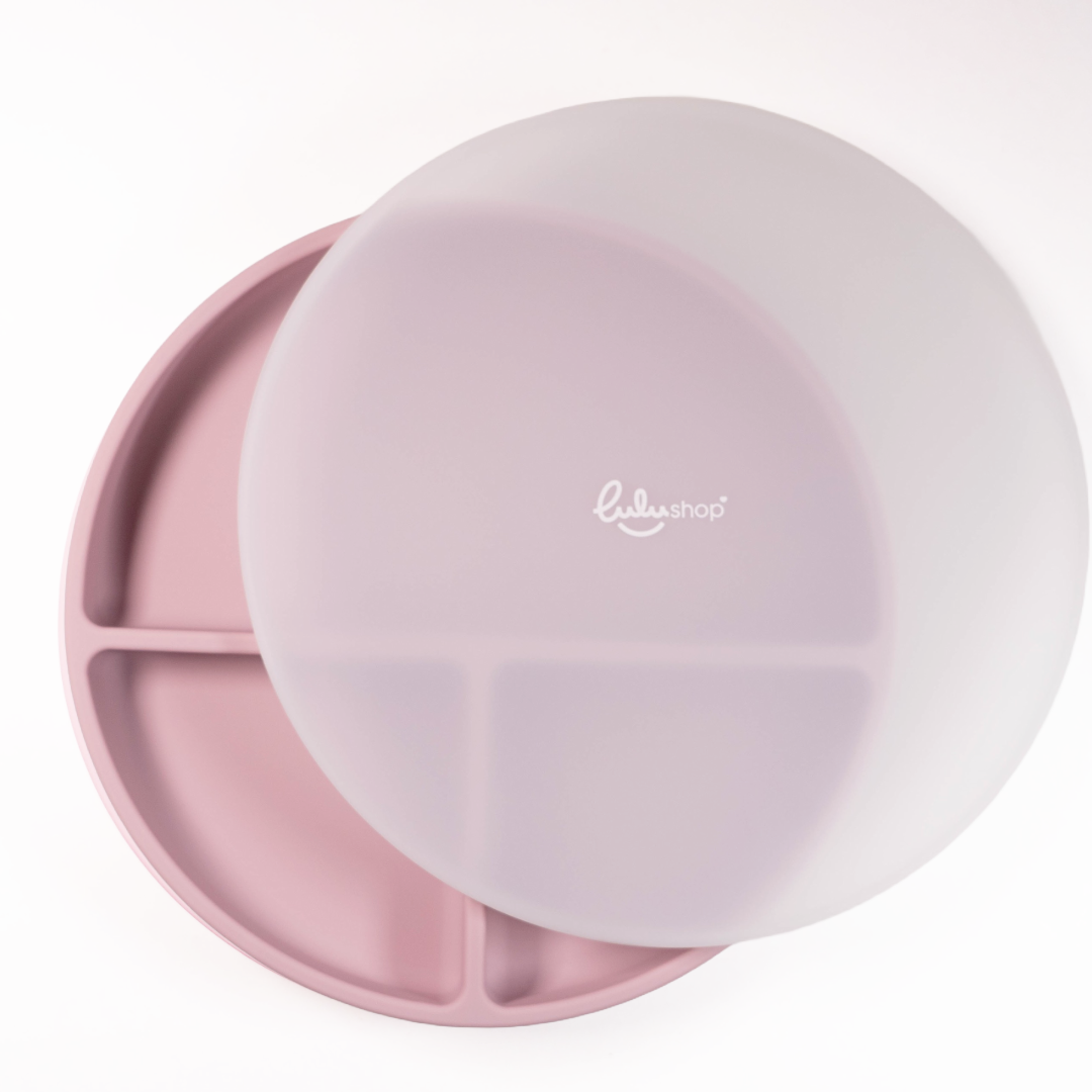Piatto rotondo in silicone con coperchio rosa polveroso