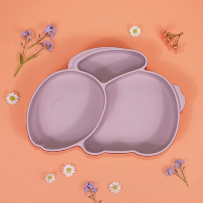 Piatto Ventosa Compartimentato in Silicone Coniglietto – Oyster Pink