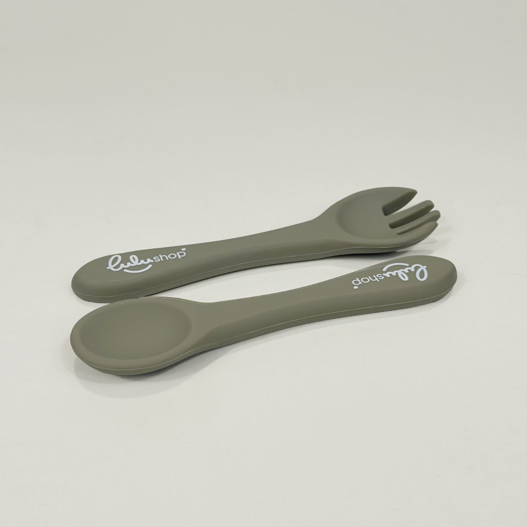 Set 2 pezzi Forchetta e Cucchiaio Silicone Bambù Green