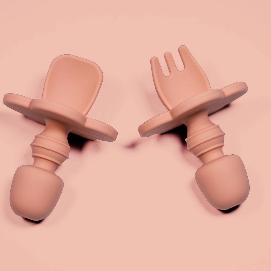 Set 2 pezzi Mini Forchetta e Cucchiaino Silicone Pesca Arancione