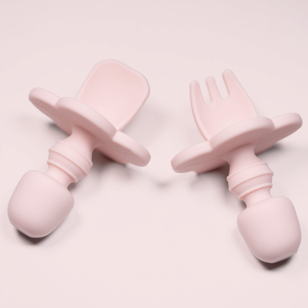 Set 2 pezzi Mini Forchetta e Cucchiaio Silicone Baby Pink