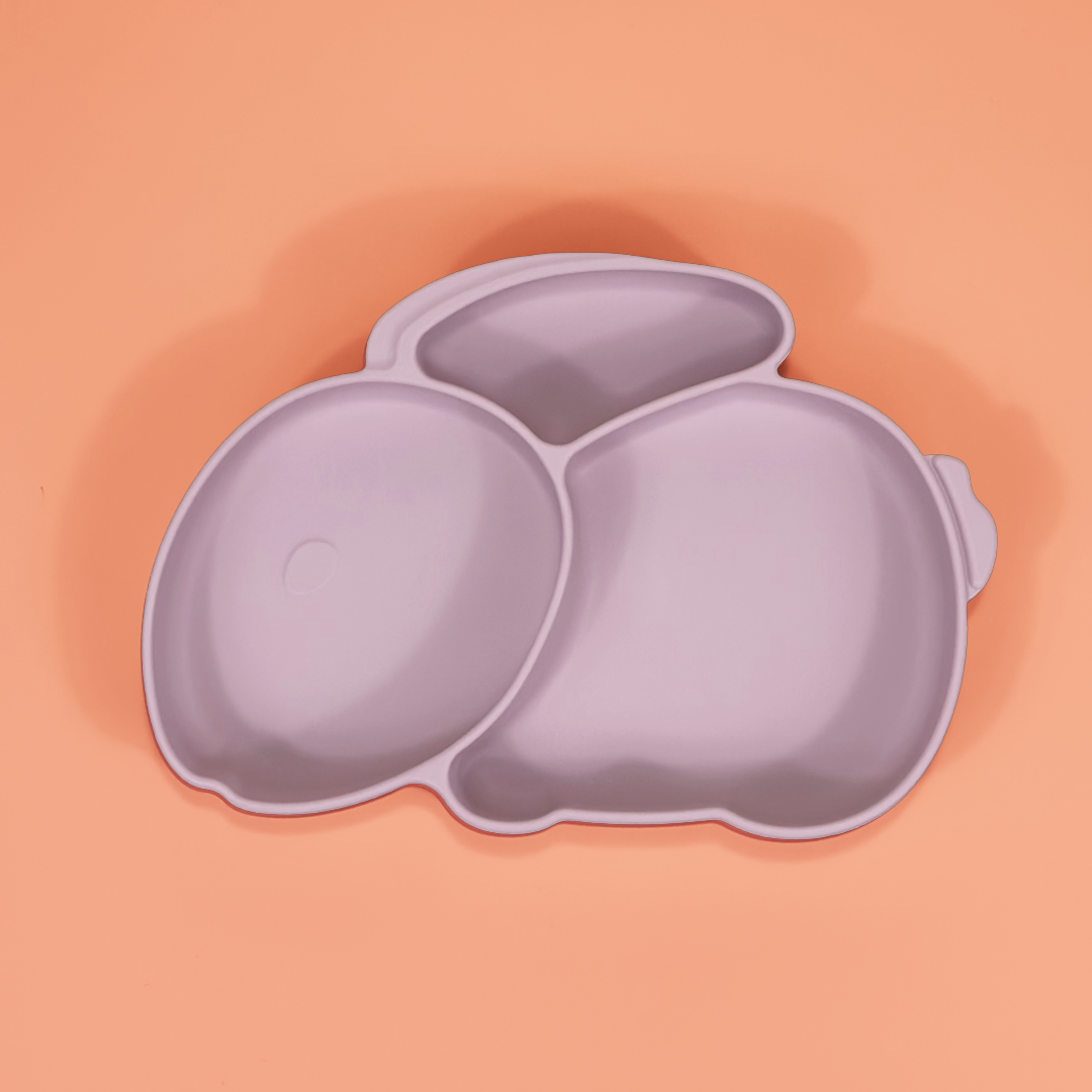 Piatto Ventosa Compartimentato in Silicone Coniglietto – Oyster Pink