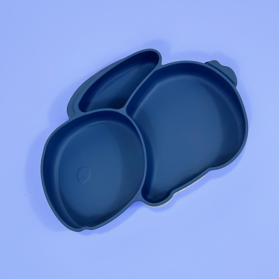 Piatto Ventosa Compartimentato in Silicone Coniglietto – Marble Blue