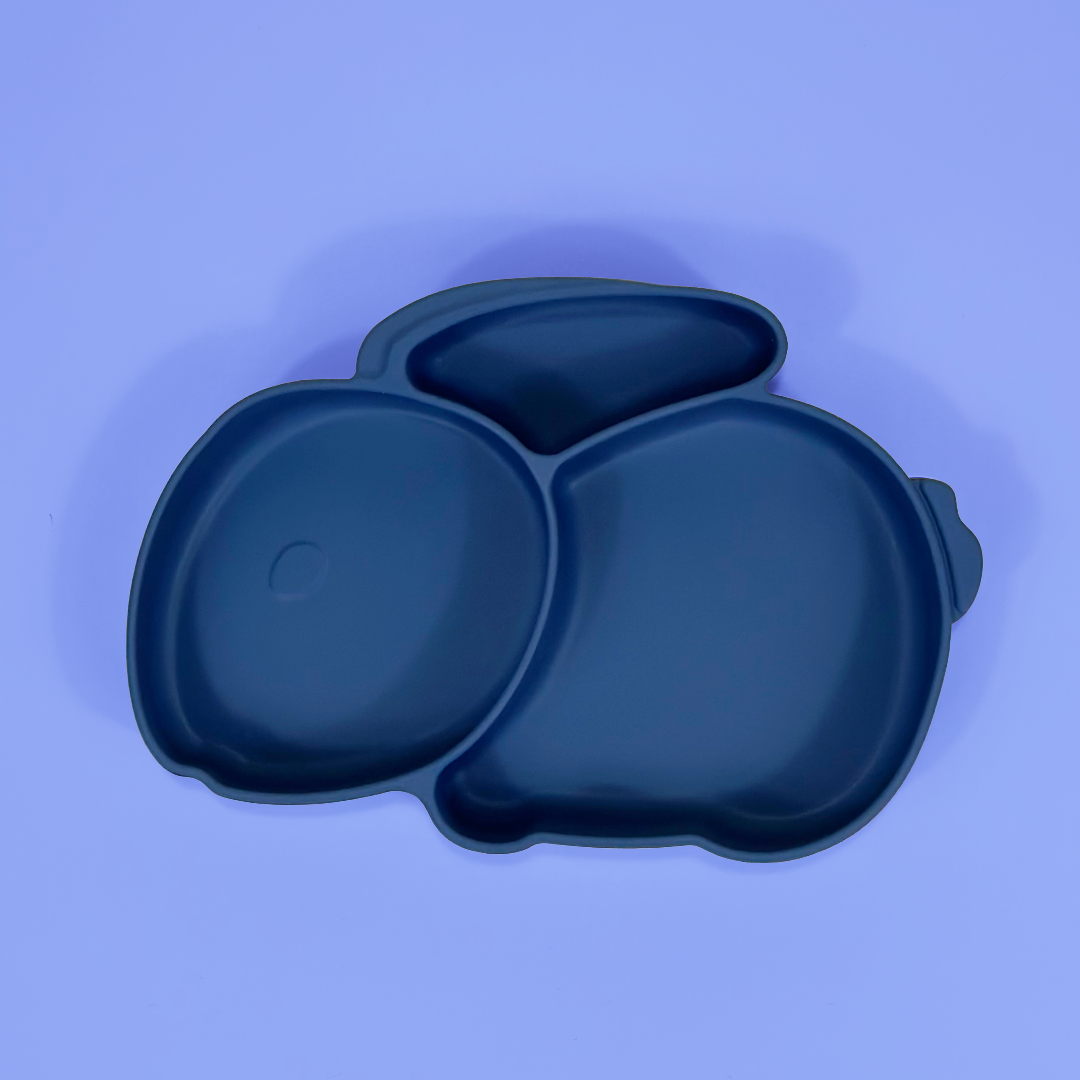 Piatto Ventosa Compartimentato in Silicone Coniglietto – Marble Blue