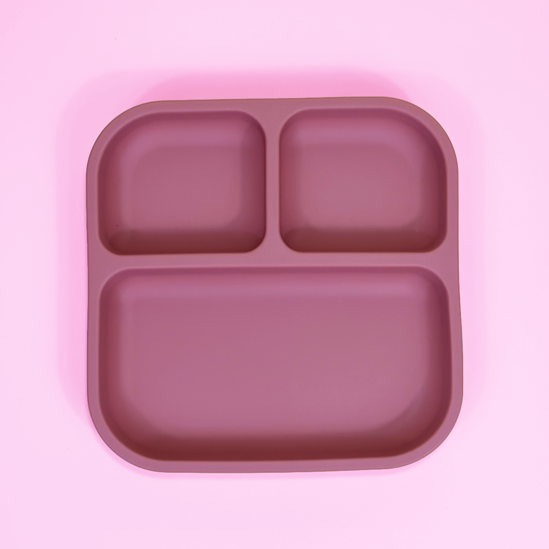 Piatto Compartimentato Quadrato in Silicone con Ventosa Antiscivolo – Pink Daisy