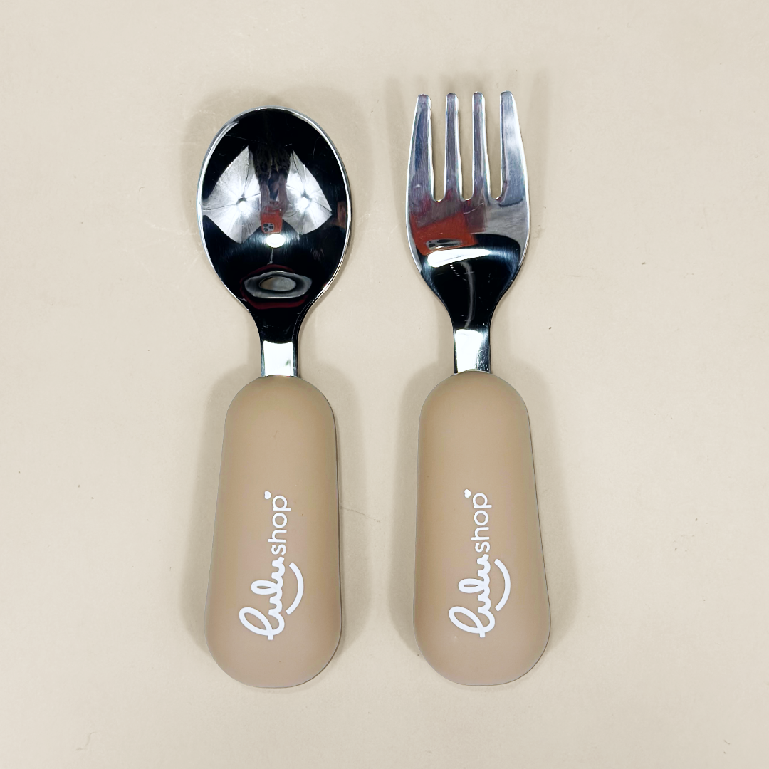 Set 2 pezzi Forchetta e Cucchiaio per Imparare Light Apricot
