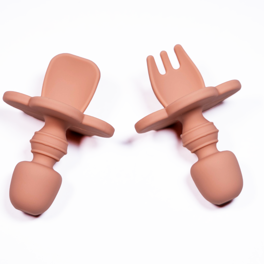 Set 2 pezzi Mini Forchetta e Cucchiaino Silicone Pesca Arancione